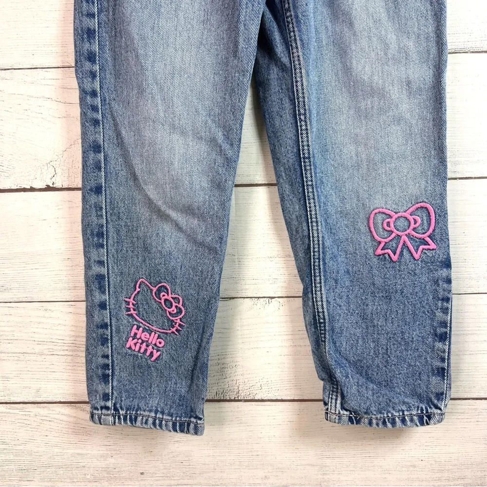 H&M Girls Hello Kitty Relaxed Fit Paper Bag Jeans Embroidered Denim Size 6